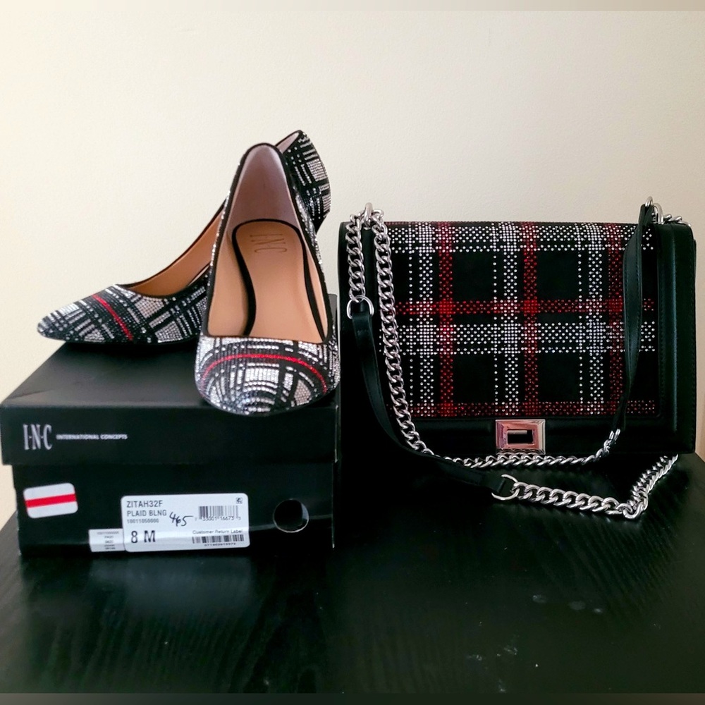 INC Plaid BLNG heels and purse